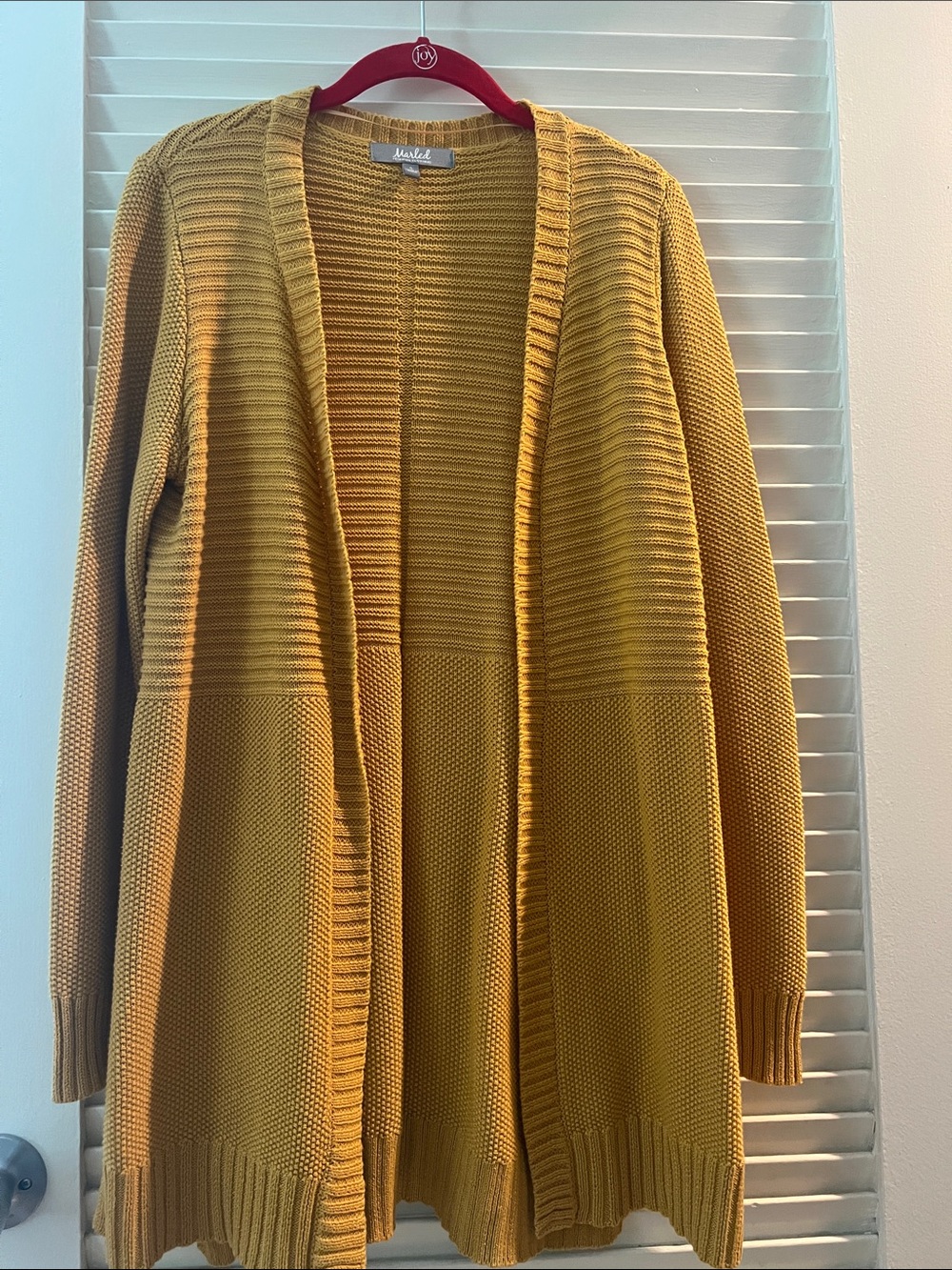 Mustard Open-Front Ribbed Knit Cardigan